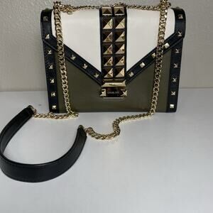 Michael Kors Whitney Flap Crossbody Shoulder Green White Studded Bag Purse